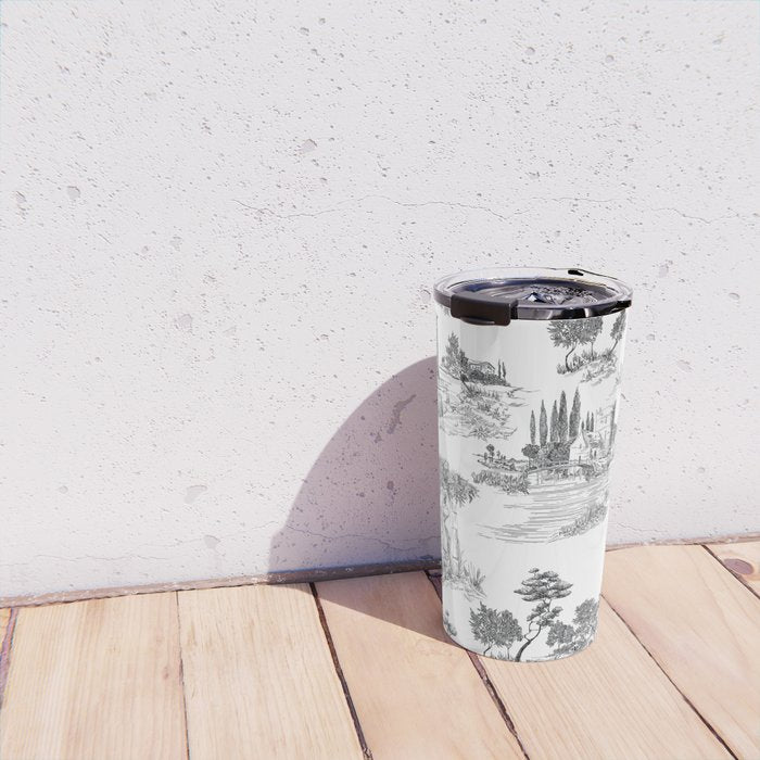 Toile de Jouy Vintage French Romantic Pastoral Black & White Travel Mug Gallery Image 4