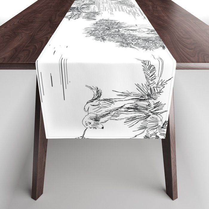 Toile de Jouy Vintage French Romantic Pastoral Black & White Table Runner Gallery Image 1