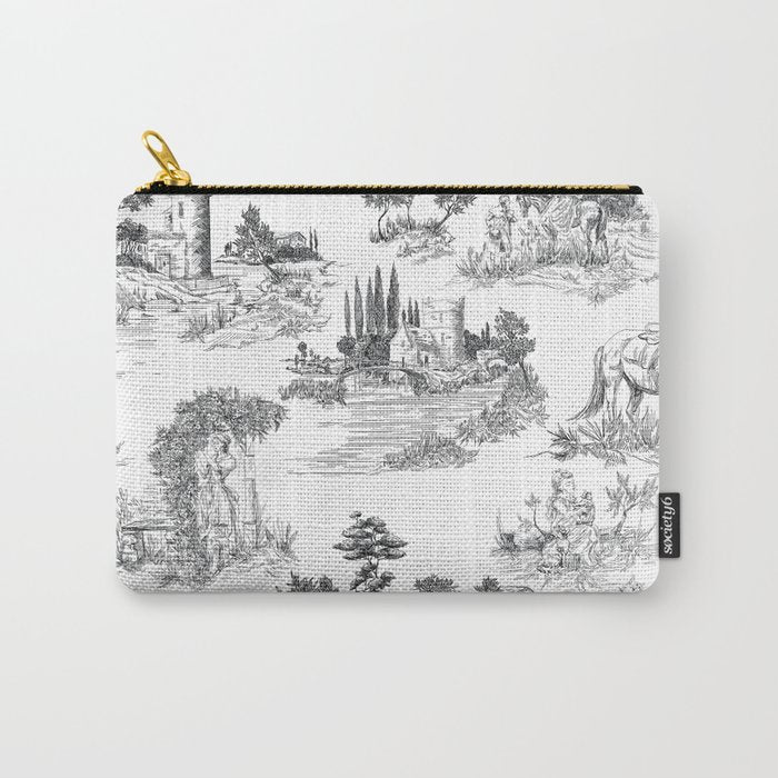 Toile de Jouy Vintage French Romantic Pastoral Black & White Carry All Pouch Gallery Image 1