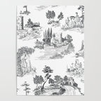 Toile de Jouy Vintage French Romantic Pastoral Black & White Poster Gallery Image 4
