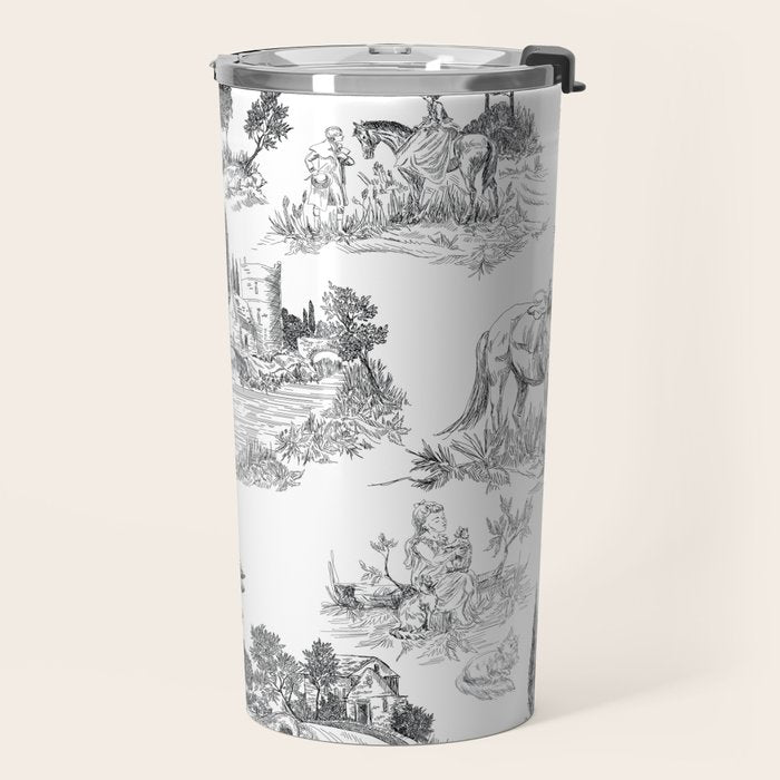 Toile de Jouy Vintage French Romantic Pastoral Black & White Travel Mug Gallery Image 2