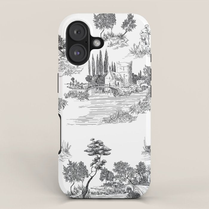 Toile de Jouy Vintage French Romantic Pastoral Black & White iPhone Case Gallery Image 1