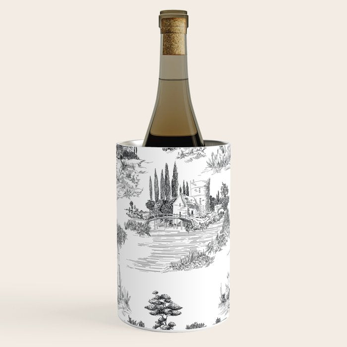 Toile de Jouy Vintage French Romantic Pastoral Black & White Wine Chiller Gallery Image 1