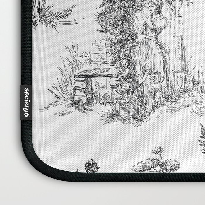 Toile de Jouy Vintage French Romantic Pastoral Black & White Laptop Sleeve Gallery Image 3