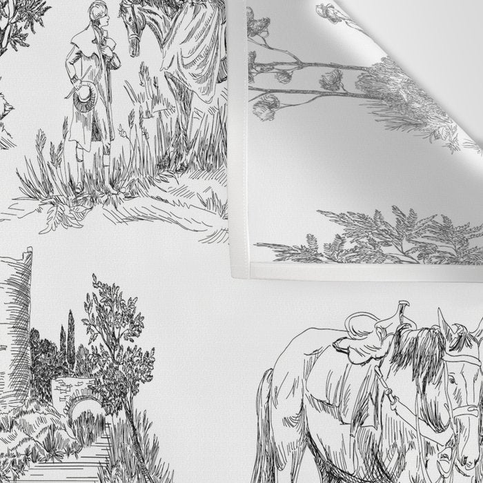 Toile de Jouy Vintage French Romantic Pastoral Black & White Wall Tapestry Gallery Image 3