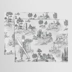 Toile de Jouy Vintage French Romantic Pastoral Black & White Placemat Gallery Image 1