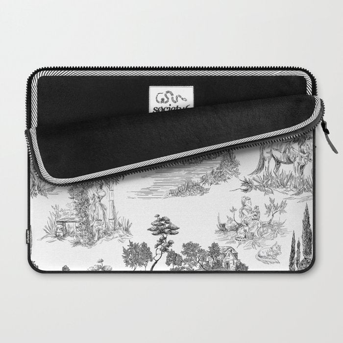 Toile de Jouy Vintage French Romantic Pastoral Black & White Laptop Sleeve Gallery Image 2