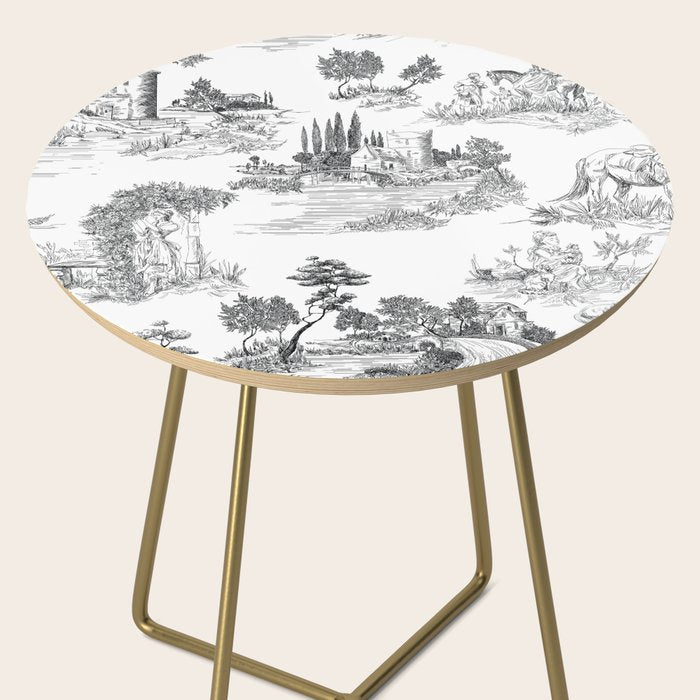 Toile de Jouy Vintage French Romantic Pastoral Black & White Side Table Gallery Image 2