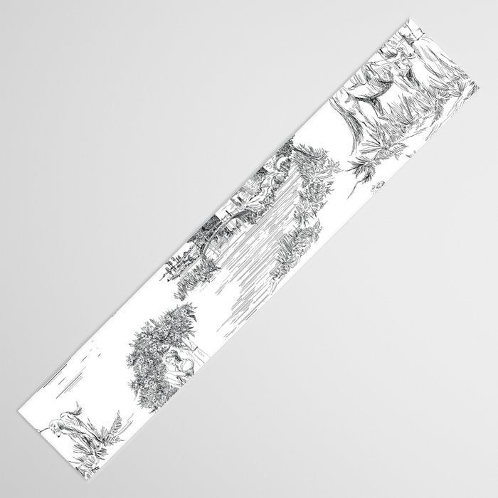 Toile de Jouy Vintage French Romantic Pastoral Black & White Table Runner Gallery Image 3