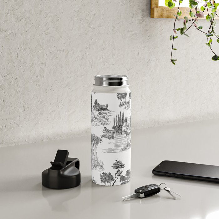 Toile de Jouy Vintage French Romantic Pastoral Black & White Water Bottle Gallery Image 4