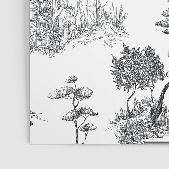 Toile de Jouy Vintage French Romantic Pastoral Black & White Poster Gallery Image 3