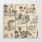 Toile de Jouy Vintage French Romantic Pastoral Black & White Wood Wall Art Gallery Image 1