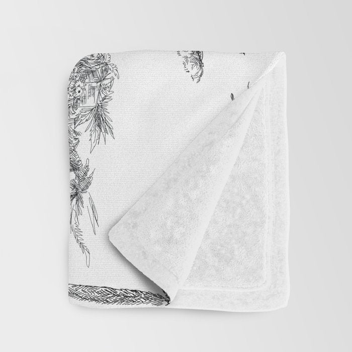 Toile de Jouy Vintage French Romantic Pastoral Black & White Throw Blanket Gallery Image 3