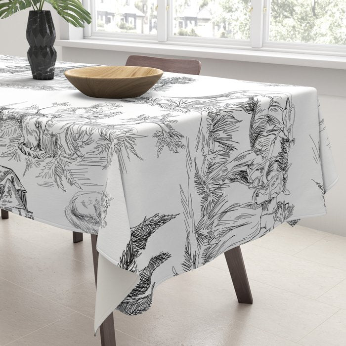 Toile de Jouy Vintage French Romantic Pastoral Black & White Tablecloth Gallery Image 3
