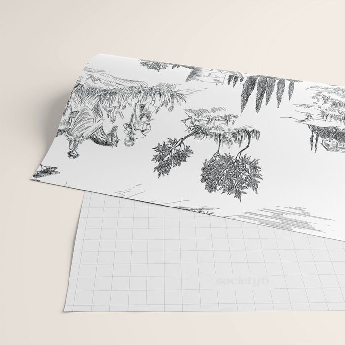 Toile de Jouy Vintage French Romantic Pastoral Black & White Wrapping Paper Gallery Image 2