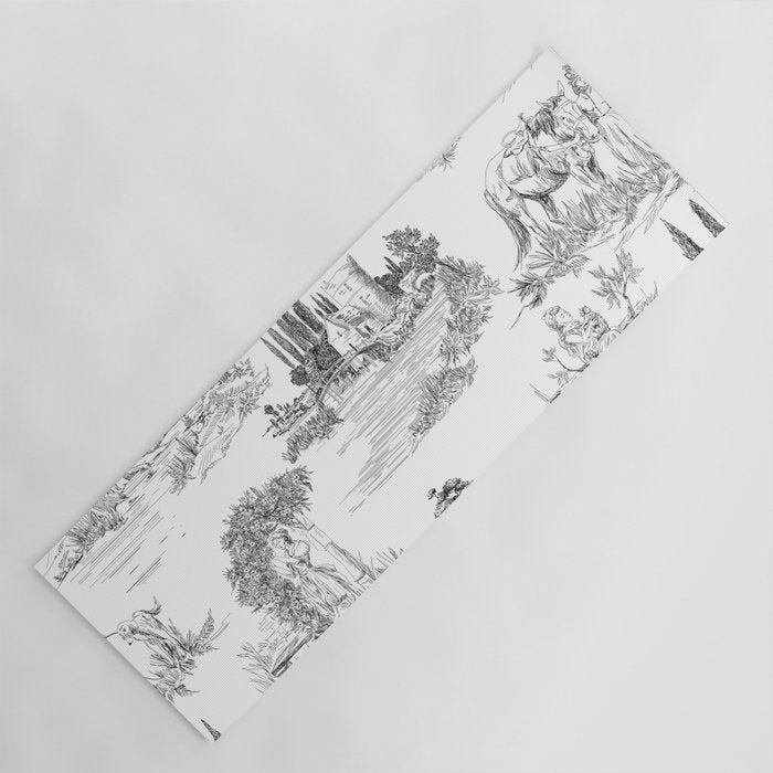 Toile de Jouy Vintage French Romantic Pastoral Black & White Yoga Mat Gallery Image 1