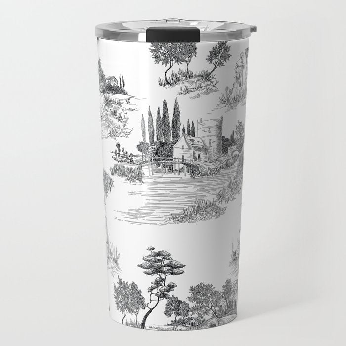 Toile de Jouy Vintage French Romantic Pastoral Black & White Travel Mug Gallery Image 1