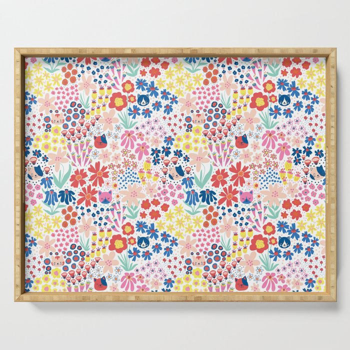 Cats Between Flowers Serving Tray Gallery Image 1