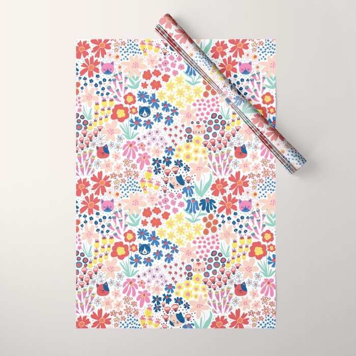 Cats Between Flowers Wrapping Paper Gallery Image 1