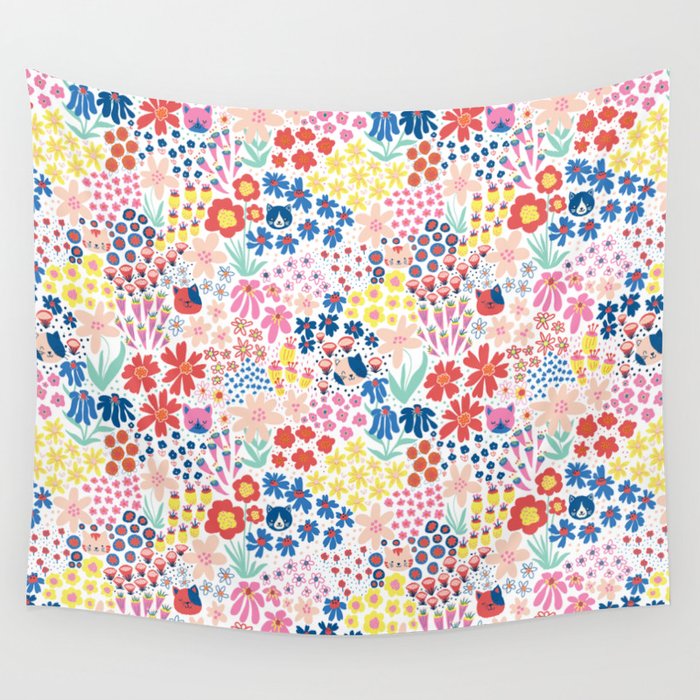 Cats Between Flowers Wall Tapestry Gallery Image 4