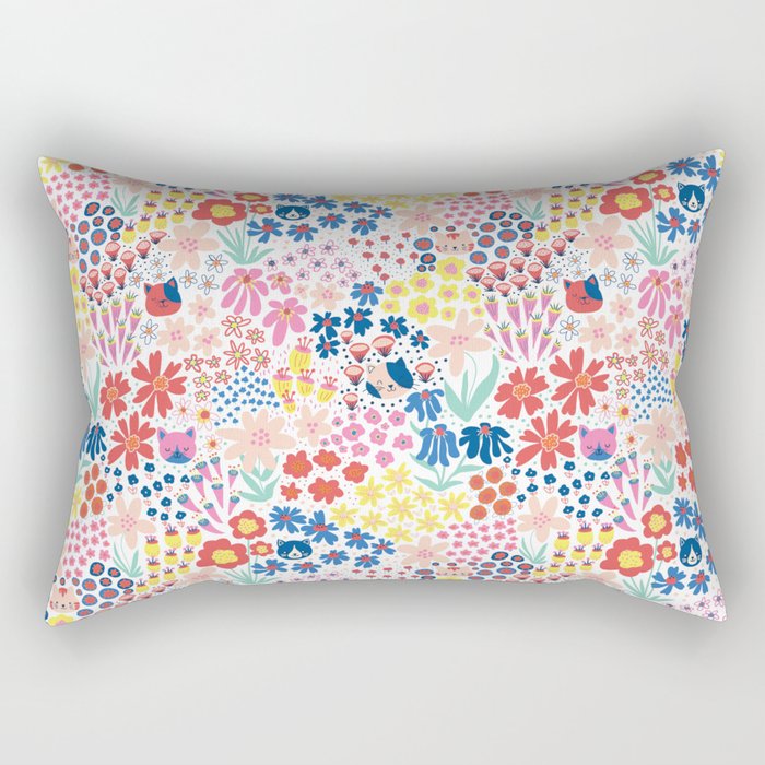 Cats Between Flowers Rectangular Pillow Gallery Image 1