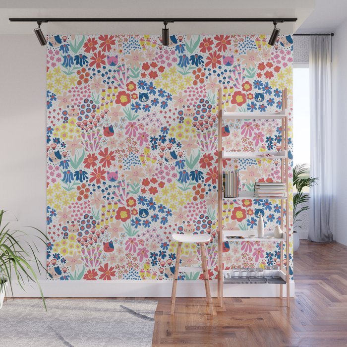 Cats Between Flowers Wall Mural Gallery Image 1