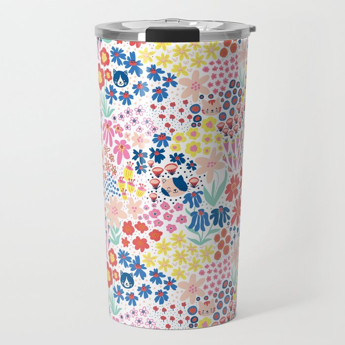 Cats Between Flowers Travel Mug Gallery Image 1