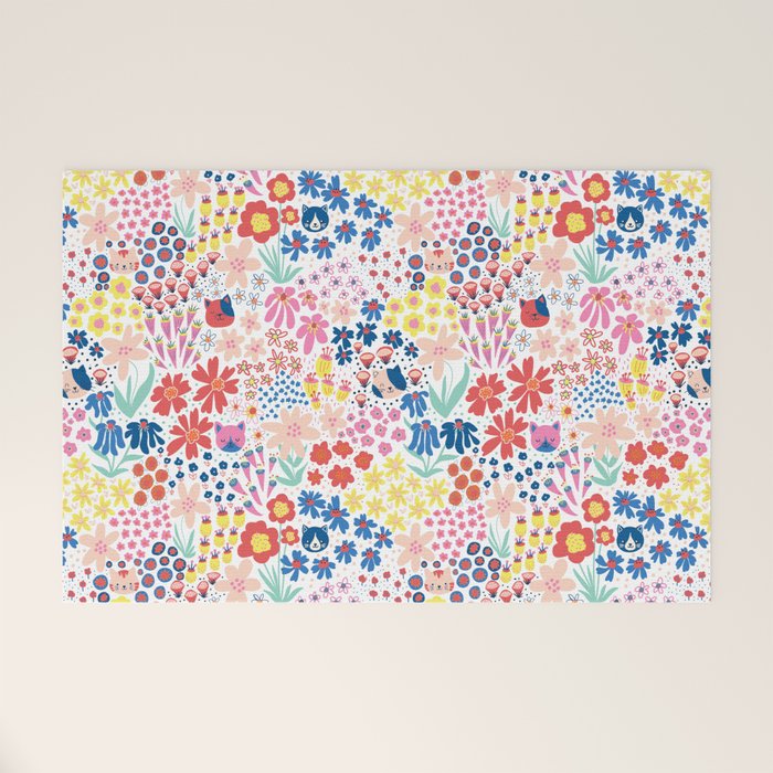 Cats Between Flowers Welcome Mat Gallery Image 1
