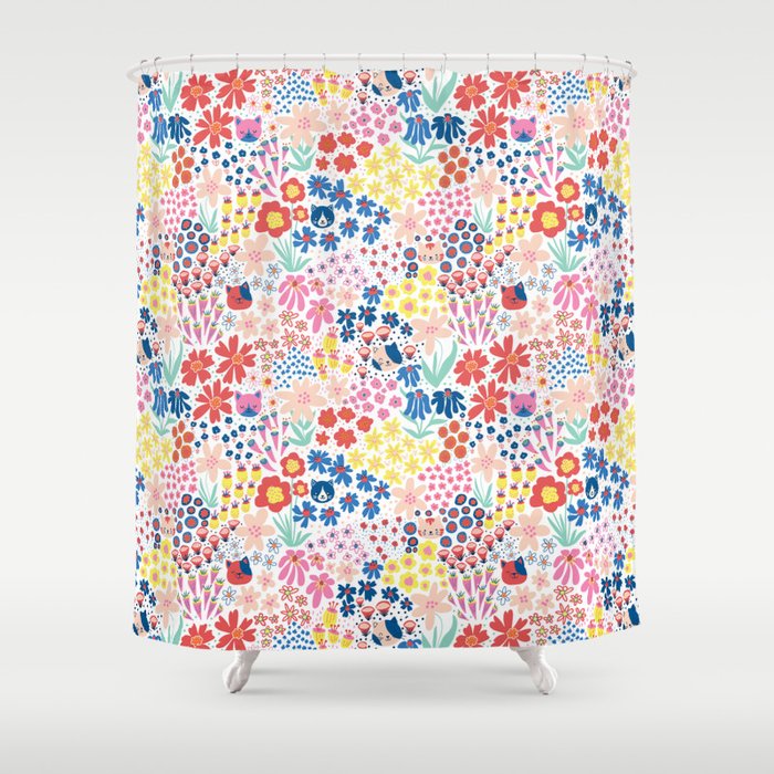 Cats Between Flowers Shower Curtain Gallery Image 1