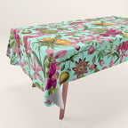 Tropical Bloom Serenade Exotic Floral Pattern Vintage Botanical Vibes Turquoise Tablecloth Gallery Image 1