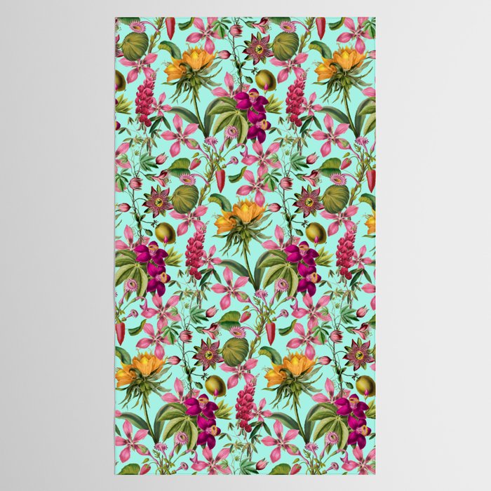 Tropical Bloom Serenade Exotic Floral Pattern Vintage Botanical Vibes Turquoise Tablecloth Gallery Image 2