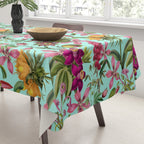 Tropical Bloom Serenade Exotic Floral Pattern Vintage Botanical Vibes Turquoise Tablecloth Gallery Image 3