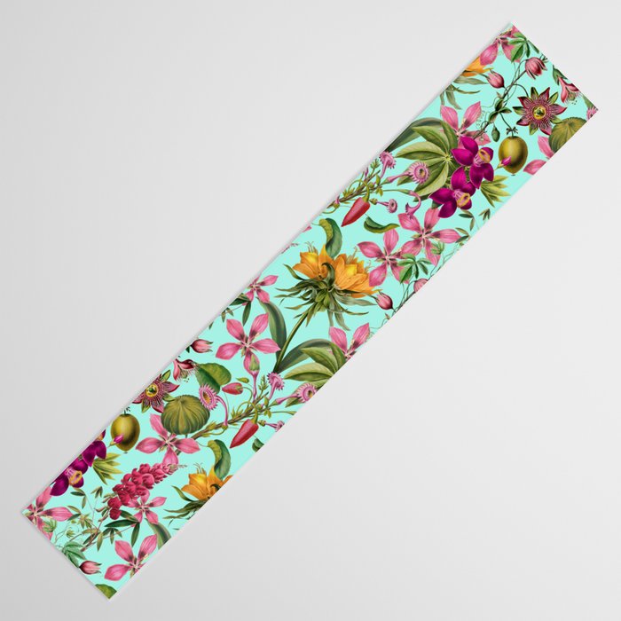 Tropical Bloom Serenade Exotic Floral Pattern Vintage Botanical Vibes Turquoise Table Runner Gallery Image 3