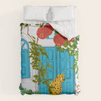 Cheetah Villa Architecture, Tropical Greece Jungle Animals, Botanical White Building & Boho Leopard Duvet Cover Gallery Image 6