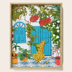 Cheetah Villa Architecture, Tropical Greece Jungle Animals, Botanical White Building & Boho Leopard Serving Tray Gallery Image 1