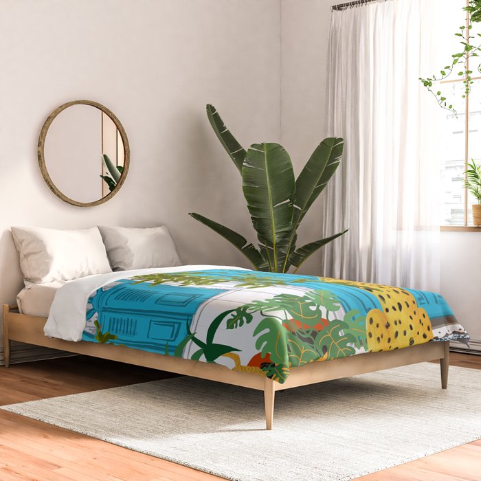 Cheetah Villa Architecture, Tropical Greece Jungle Animals, Botanical White Building & Boho Leopard Comforter Gallery Image 2