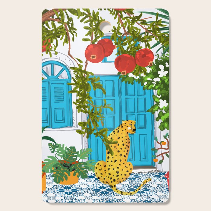 Cheetah Villa Architecture, Tropical Greece Jungle Animals, Botanical White Building & Boho Leopard Cutting Board Gallery Image 1