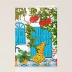 Cheetah Villa Architecture, Tropical Greece Jungle Animals, Botanical White Building & Boho Leopard Stationery Card Gallery Image 2