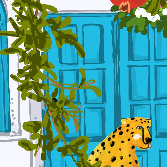 Cheetah Villa Architecture, Tropical Greece Jungle Animals, Botanical White Building & Boho Leopard Coffee Mug Gallery Image 2