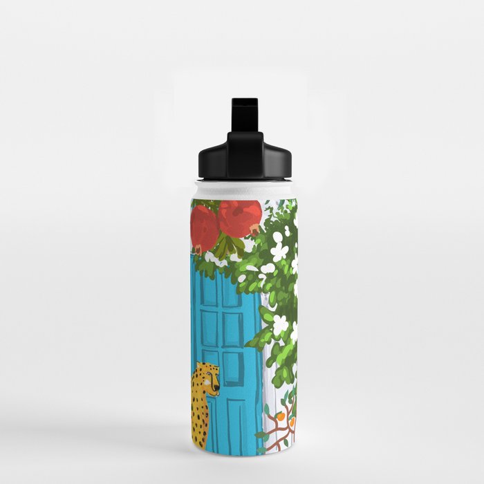 Cheetah Villa Architecture, Tropical Greece Jungle Animals, Botanical White Building & Boho Leopard Water Bottle Gallery Image 2