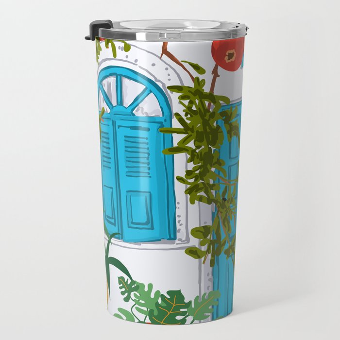 Cheetah Villa Architecture, Tropical Greece Jungle Animals, Botanical White Building & Boho Leopard Travel Mug Gallery Image 3