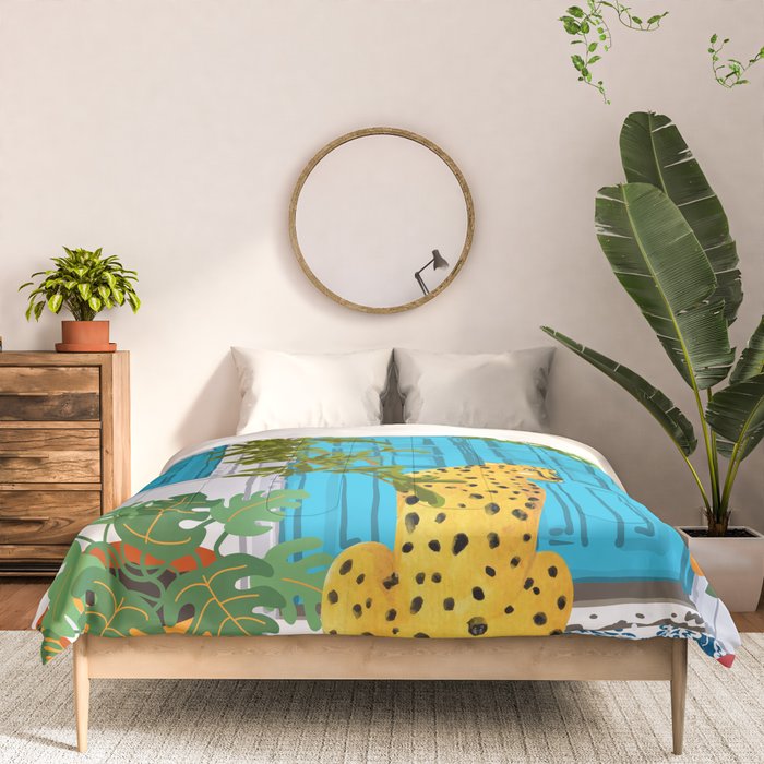 Cheetah Villa Architecture, Tropical Greece Jungle Animals, Botanical White Building & Boho Leopard Comforter Gallery Image 3