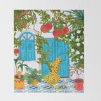 Cheetah Villa Architecture, Tropical Greece Jungle Animals, Botanical White Building & Boho Leopard Throw Blanket Gallery Image 2