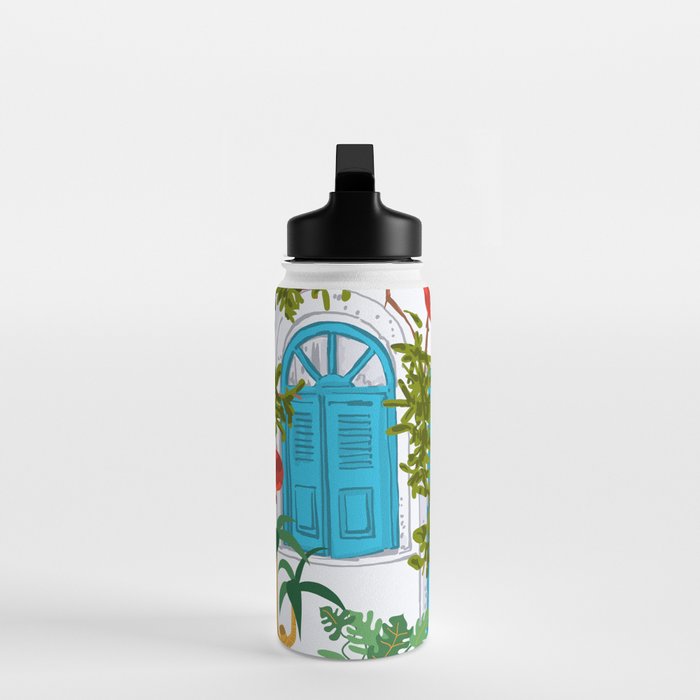 Cheetah Villa Architecture, Tropical Greece Jungle Animals, Botanical White Building & Boho Leopard Water Bottle Gallery Image 3
