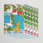 Cheetah Villa Architecture, Tropical Greece Jungle Animals, Botanical White Building & Boho Leopard Wrapping Paper Gallery Image 3