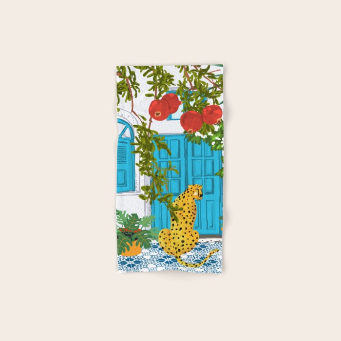 Cheetah Villa Architecture, Tropical Greece Jungle Animals, Botanical White Building & Boho Leopard Bath Towel Gallery Image 1