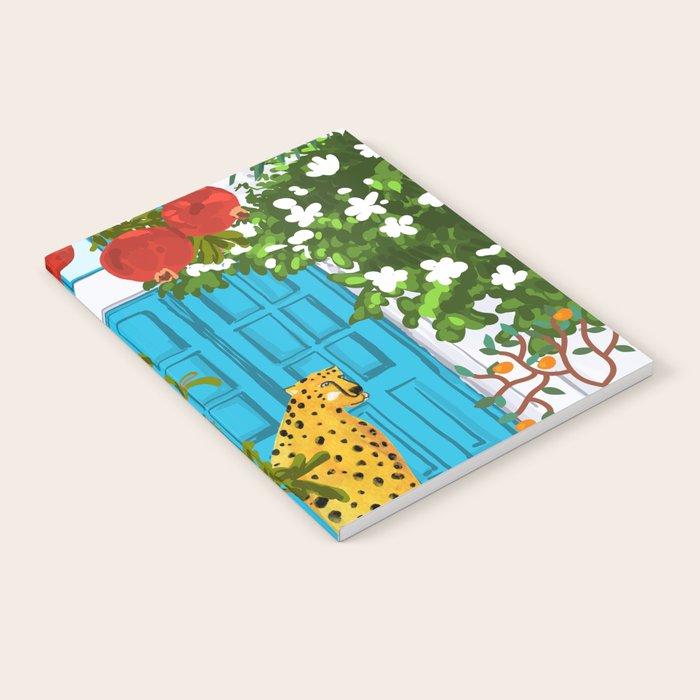Cheetah Villa Architecture, Tropical Greece Jungle Animals, Botanical White Building & Boho Leopard Notebook Gallery Image 2