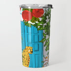 Cheetah Villa Architecture, Tropical Greece Jungle Animals, Botanical White Building & Boho Leopard Travel Mug Gallery Image 2