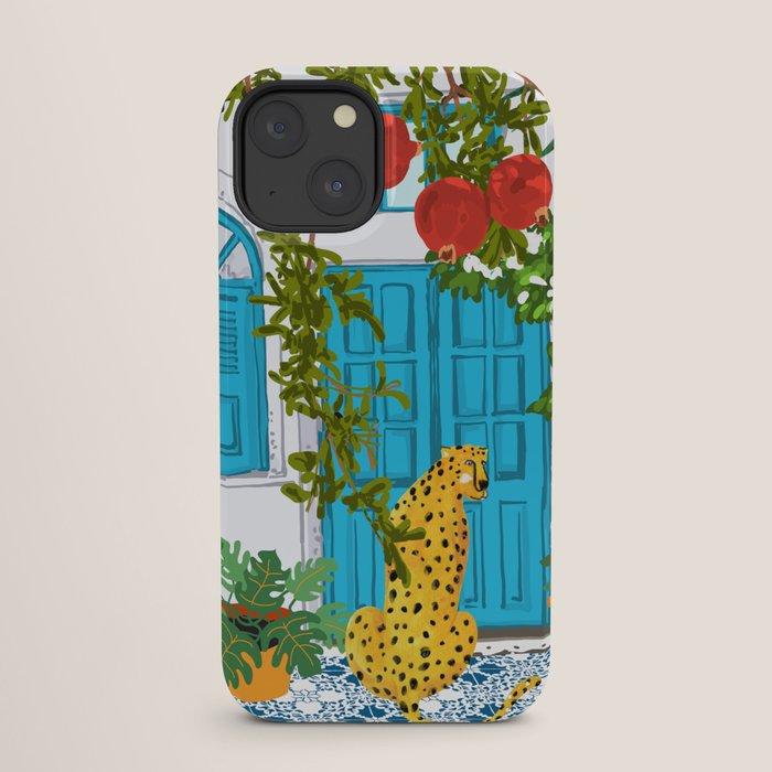 Cheetah Villa Architecture, Tropical Greece Jungle Animals, Botanical White Building & Boho Leopard iPhone Case Gallery Image 25