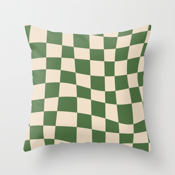 Retro Forest Green checkered Throw Pillow Gallery Image 1